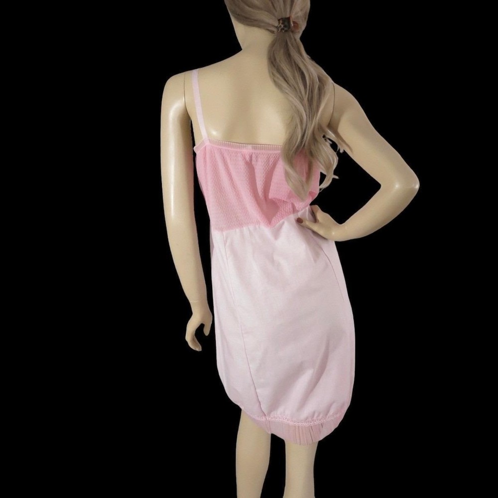 Vintage 70s Pink Slip Dress XS Shirred Bodice Pleated Hem Balletcore Dress - Picture 4 of 7
